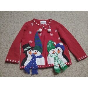 Vintage Carly St. Claire Christmas Sweater Snowmen Kids Size 4 Ramie Cotton...